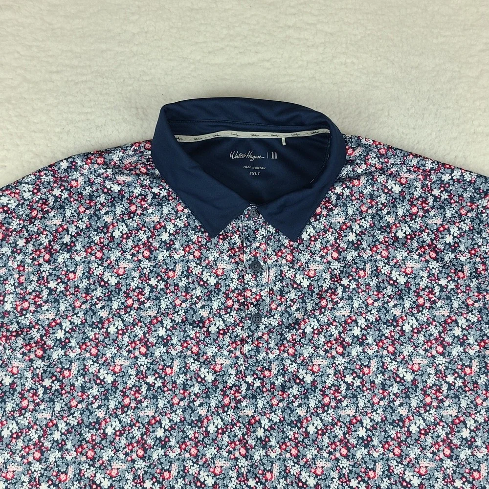 Walter Hagen Polo Shirt Mens 3XLT 3XL Tall Blue Red Performance Majors 11 Golf